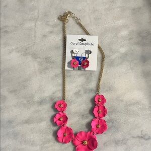 Pink Flower Necklace and Earring Set